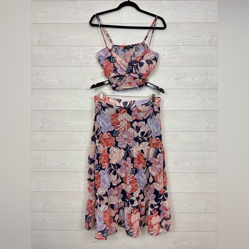 Lulus Floating Through Flowers Floral Two Piece Midi Set Size Large - Picture 4 of 12